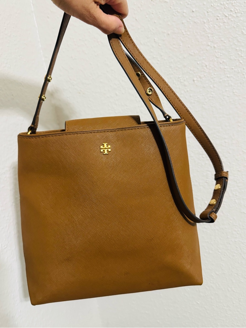 Tory Burch Emerson Saffiano Leather  Bag with Gold Logo